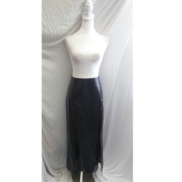 NEW TOPSHOP Black VINYL Double Slit FAUX LEATHER Rocker Chic MAXI SKIRT US 8 - Picture 3 of 16